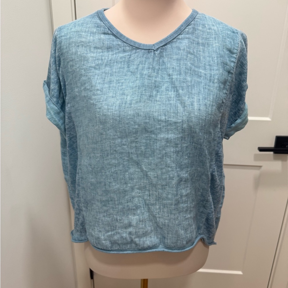 Coral Bay Casual Linen Blue Women's Top